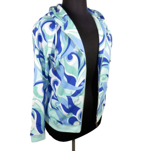 Hill House The Allie Zip-Up Hoodie Ocean Kaleidoscope Blue Women's Size Medium
